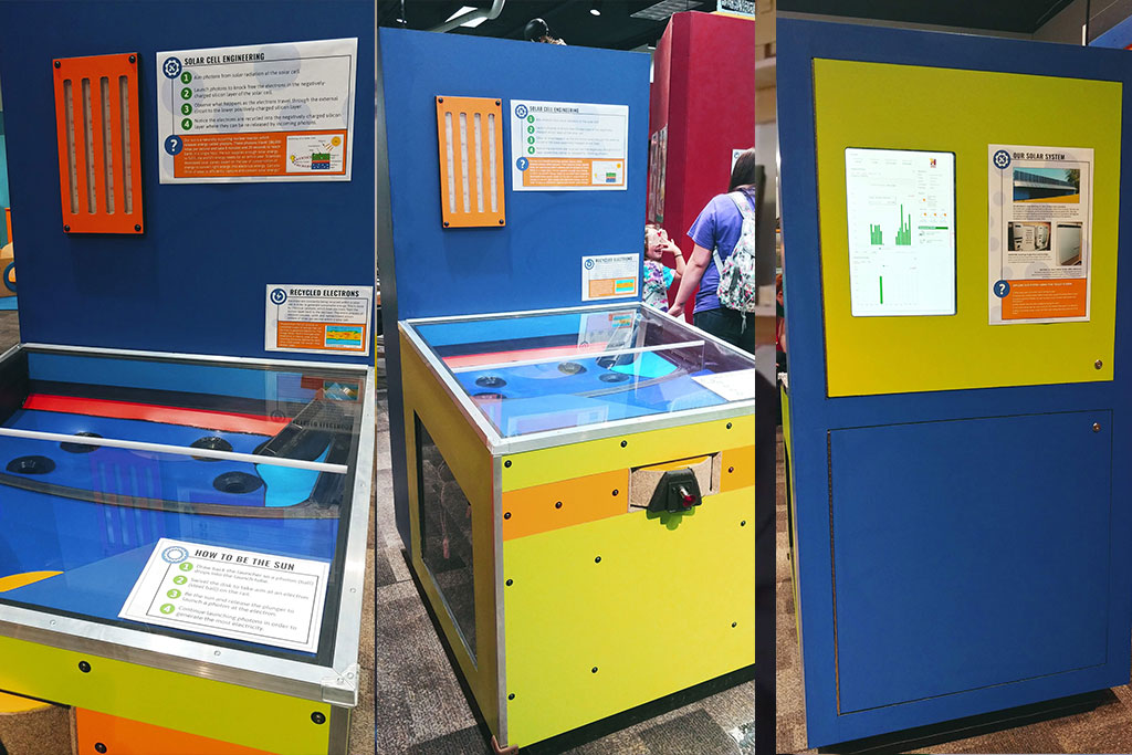three solar powered pinball machines.